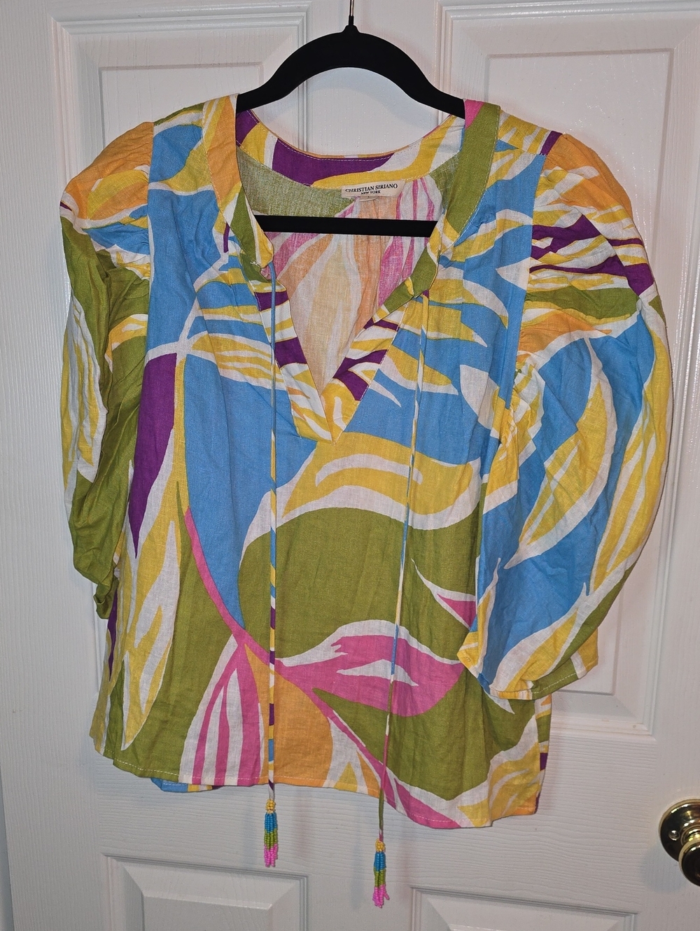 Casual Split-Neck Women's Blouse in Bright Multi-Color